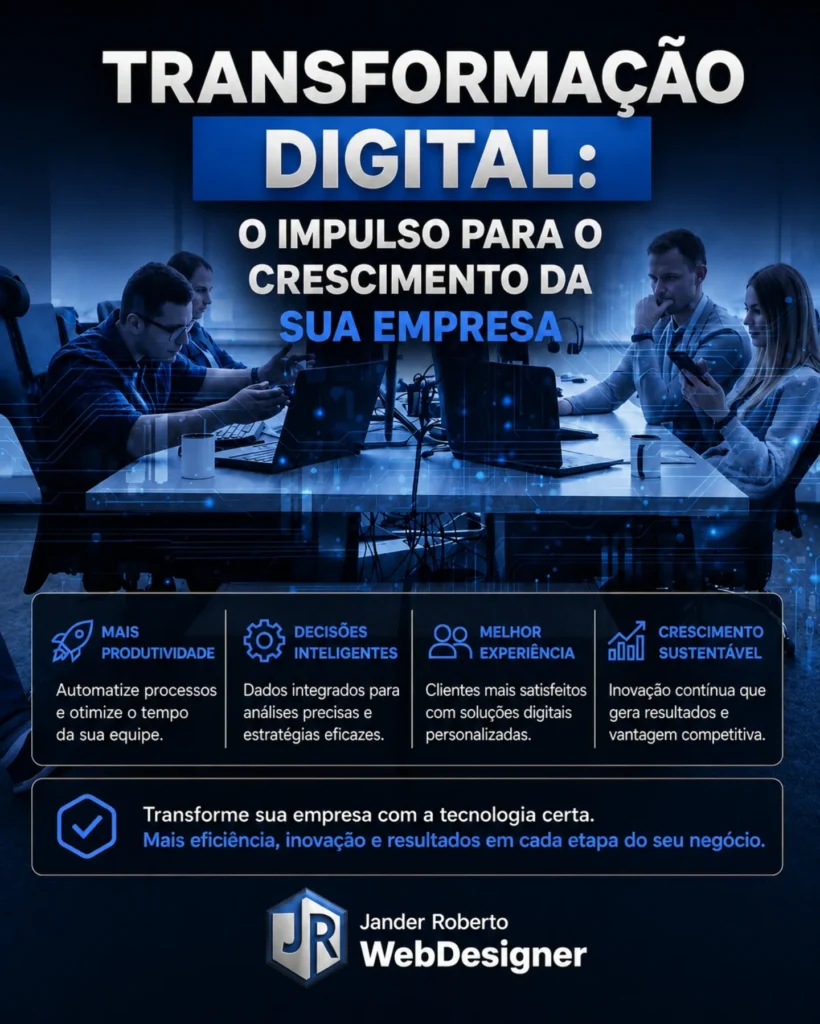 A transformação digital não é mais uma opção — é o caminho para empresas que querem crescer, vender mais e se destacar no mercado. 🔥 Invista em inovação e leve o seu negócio para o próximo nível.
